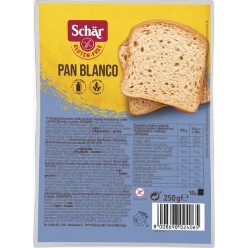 Schar GF Soft White Sliced Bread (Pan Blanco) 250g 