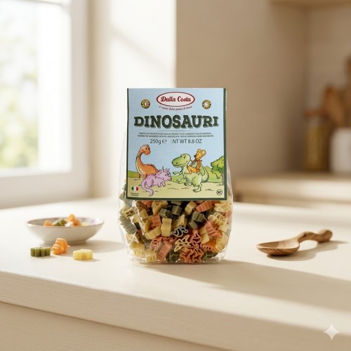 Dalla Costa Wheat Dinosaur Pasta with Tomato & Spinach 250g  