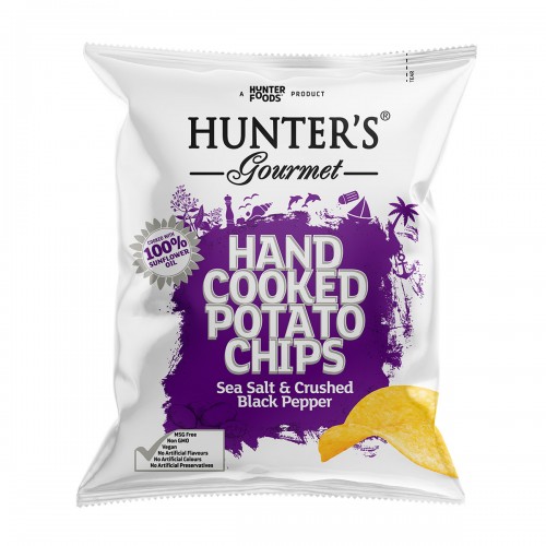 HUNTER FOODS GF Hand Cooked Potato Chips with Sea Salt & Crushed Black Pepper 40g