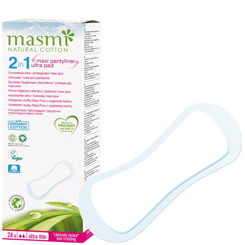 masmi NATURAL COTTON Bio 2 in 1 Maxi Pantyliner (Ultra Thin) 24Pads