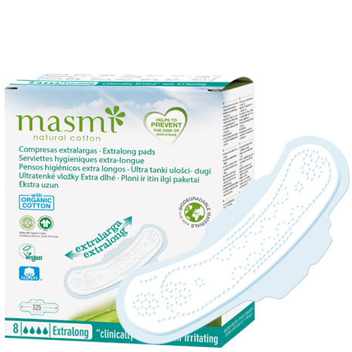 masmi NATURAL COTTON Bio Extra Long Pads (8 Pads)