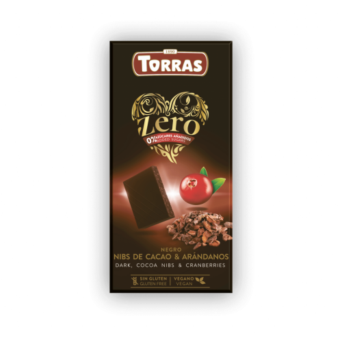 Torras Dark Chocolate with Cacao Nibs & Cranberries Zero Sugar 125g