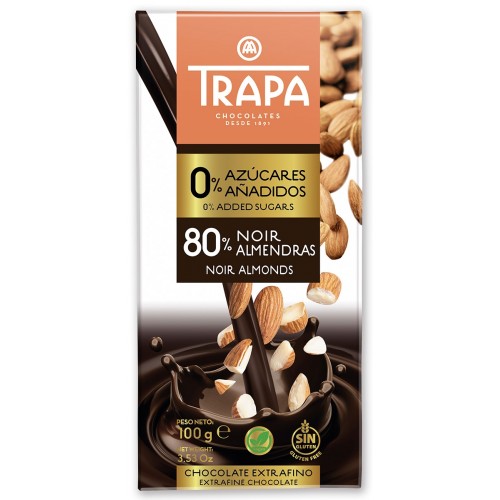 TRAPA Dark Chocolate with Almonds (80% Cacao)(No-Added-Sugar)100g