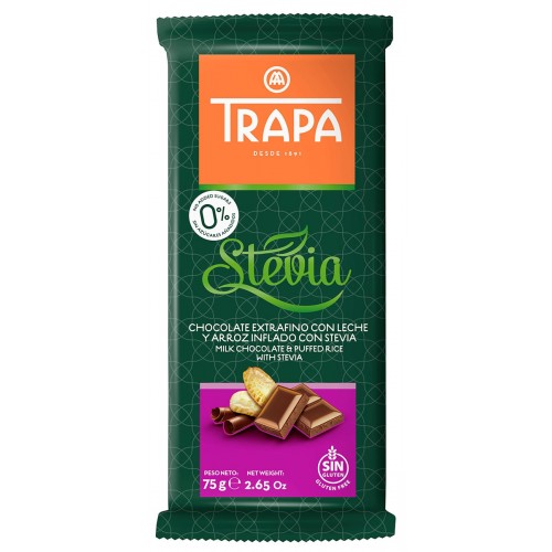 TRAPA Milk Chocolate with Puffed Rice and Stevia 75g