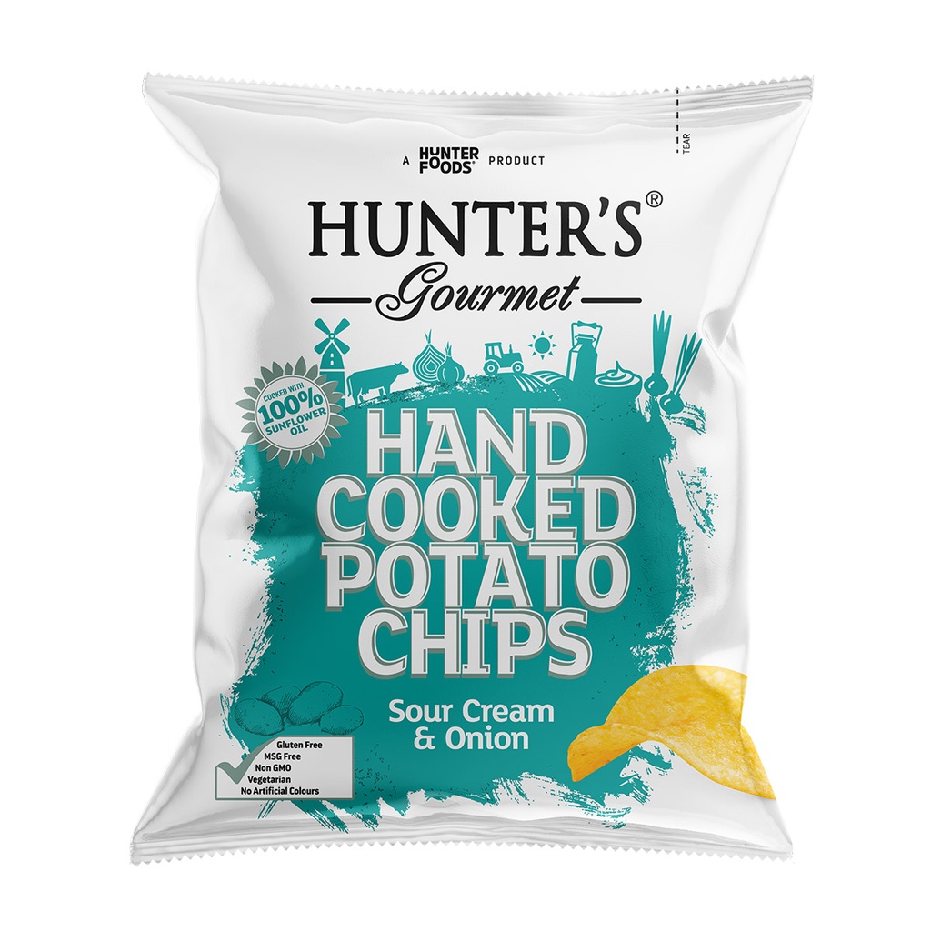 HUNTER FOODS GF Hand Cooked Potato Chips with Sour cream & Onion 125g