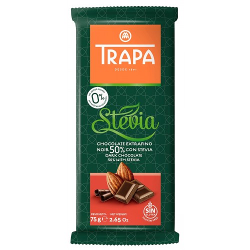 TRAPA Dark Chocolate with Almond & Stevia (50%) 75g