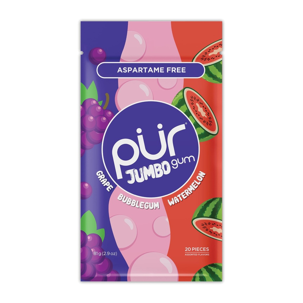 Pur GF Jumbo Gum ( GrapeBubblegumWatermelon)81g