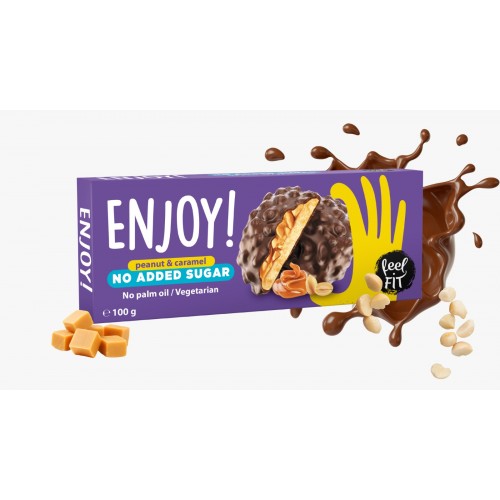 Feel Fit No-Added-Sugar Peanut & Caramel Cookies Covered with Milk Chocolate 100g